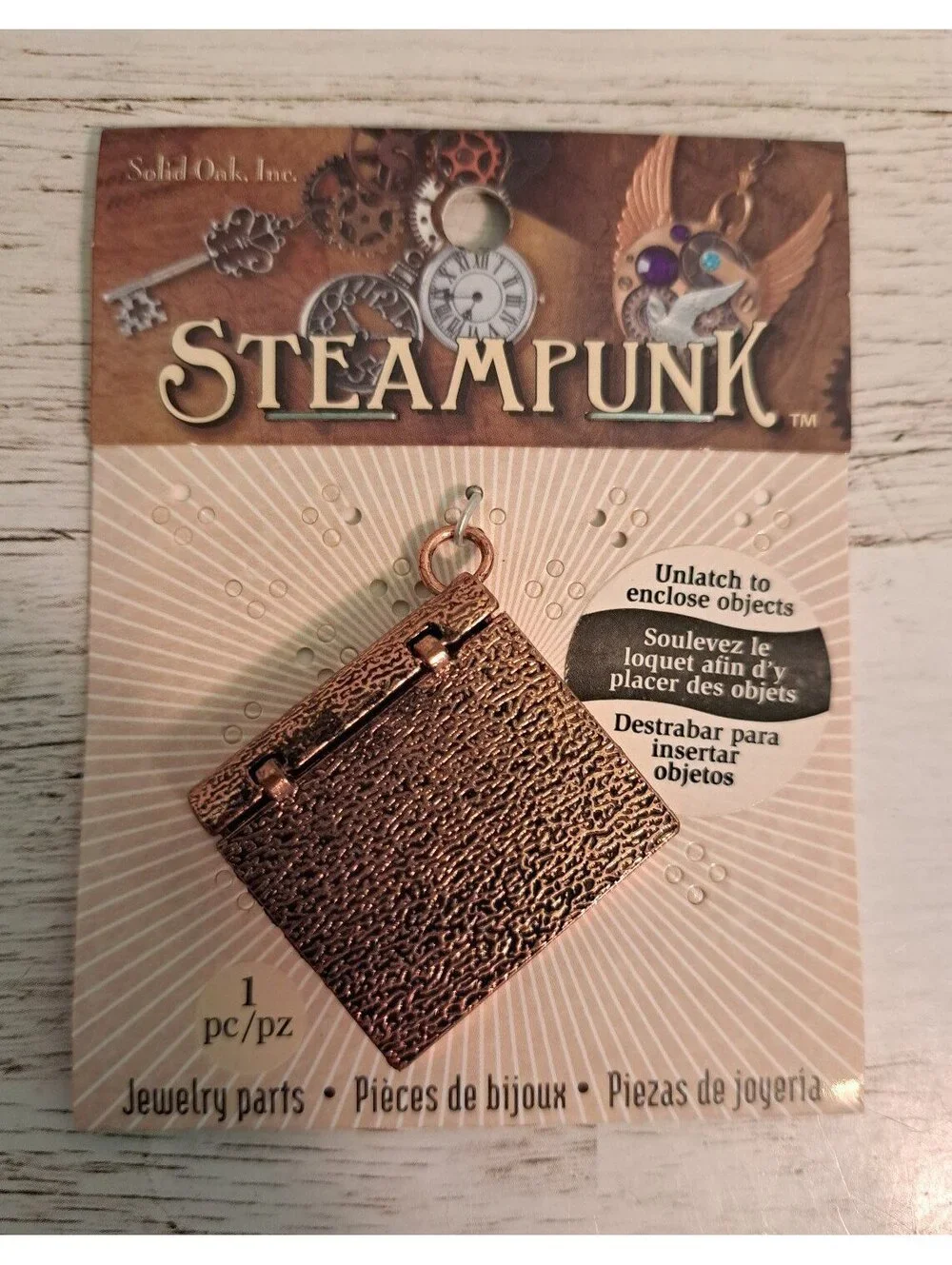 Steampunk Book Locket Charm Copper Vintage DIY Distressed Jewelry Textured Craft